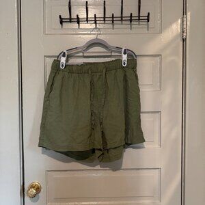Drawstring linen-like cotton shorts